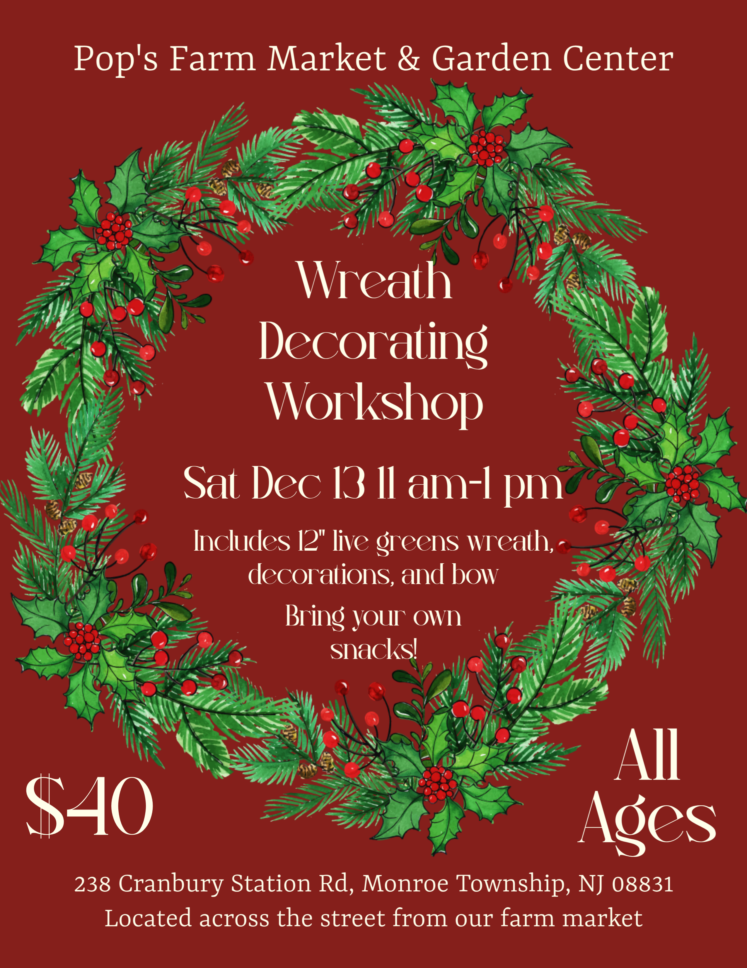 Pop’s DIY Holiday Workshops- Wreath Decorating