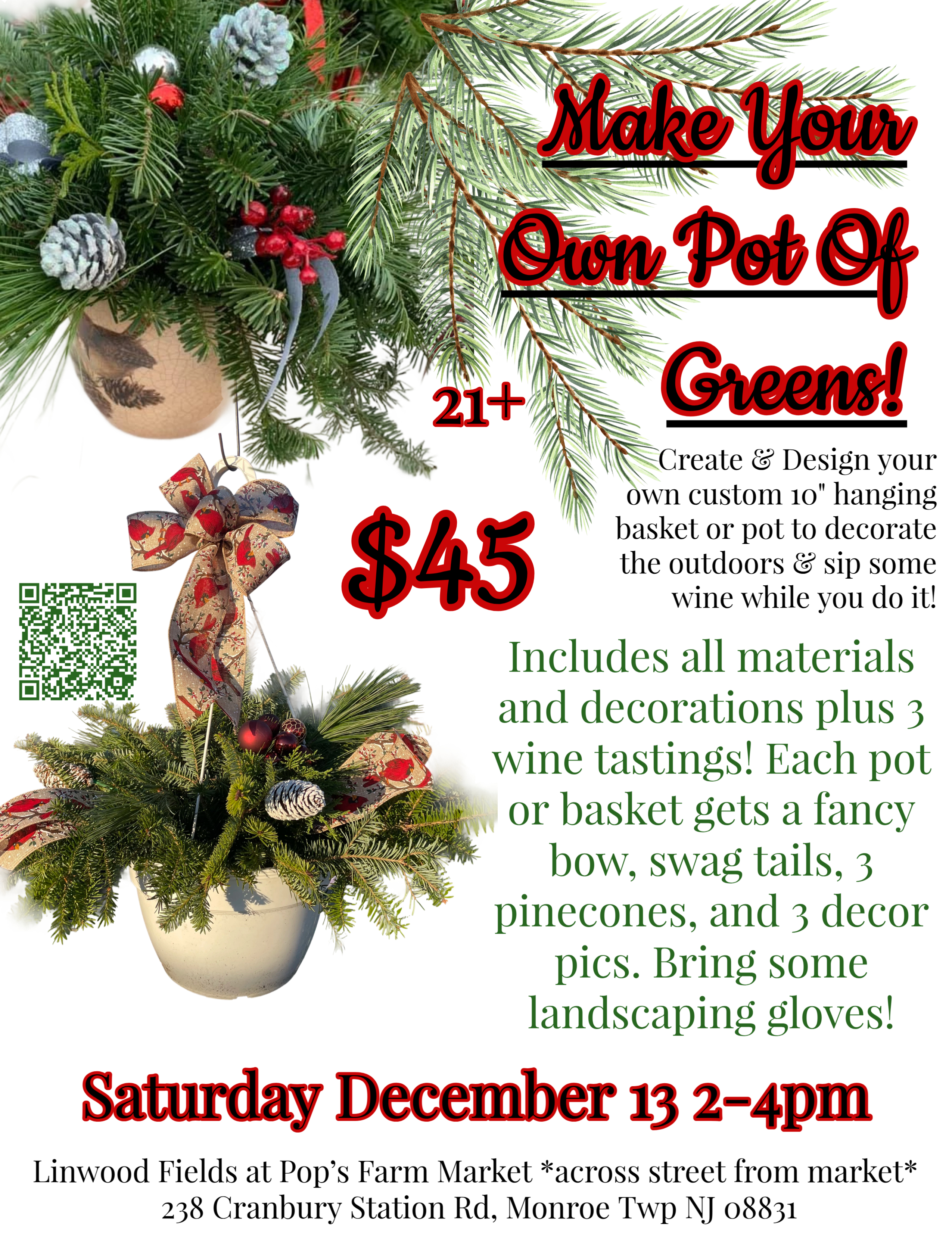 Pop’s DIY Holiday Workshop- Design & Sip Custom Live Greens Pot
