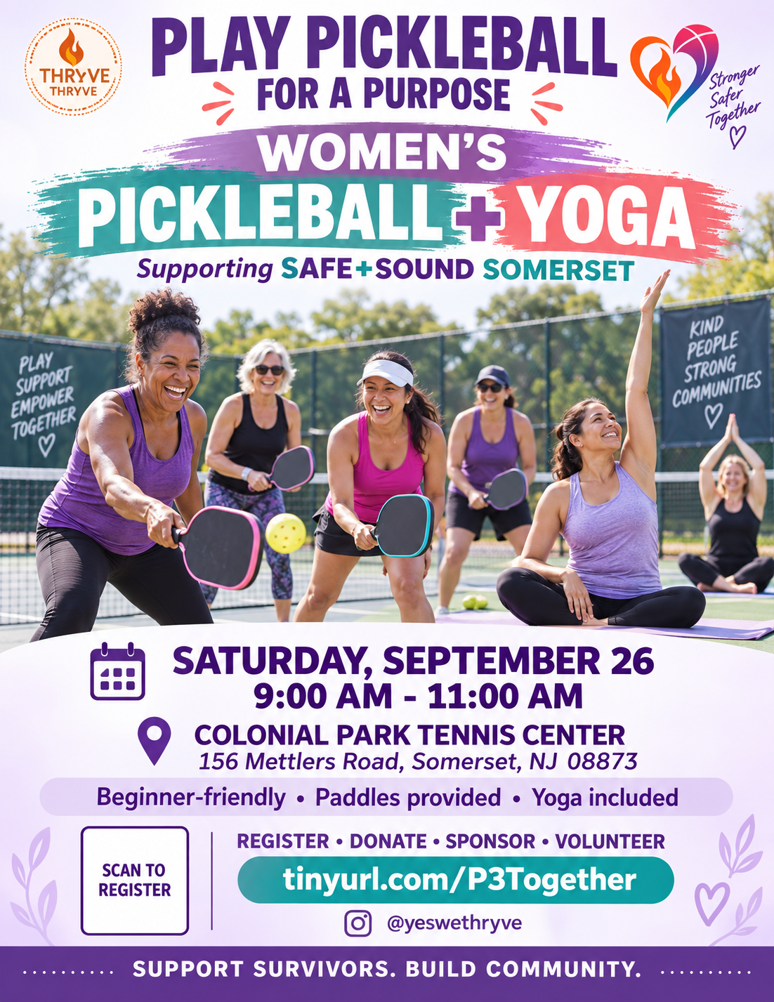 Women’s Pickleball + Yoga for a Purpose | Safe+Sound Somerset Fundraiser